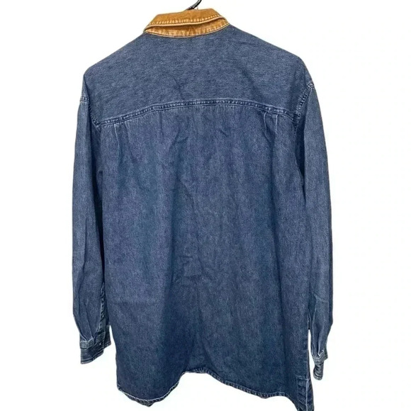 Vintage 90s Santa Fe Blues Retro Boho Denim Zip Up Shirt with Velvet Collar, M - Picture 2 of 7